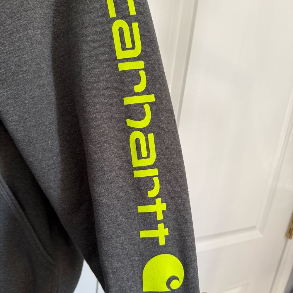 Carhartt Dark Gray Hoodie with Neon Yellow Logo - Picture 4 of 6